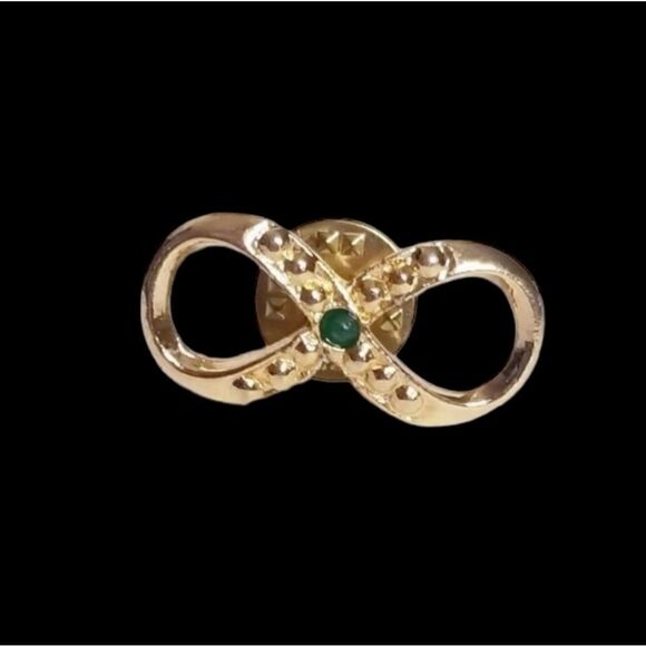 Vintage signed gold emerald infinty brooch - Picture 1 of 6